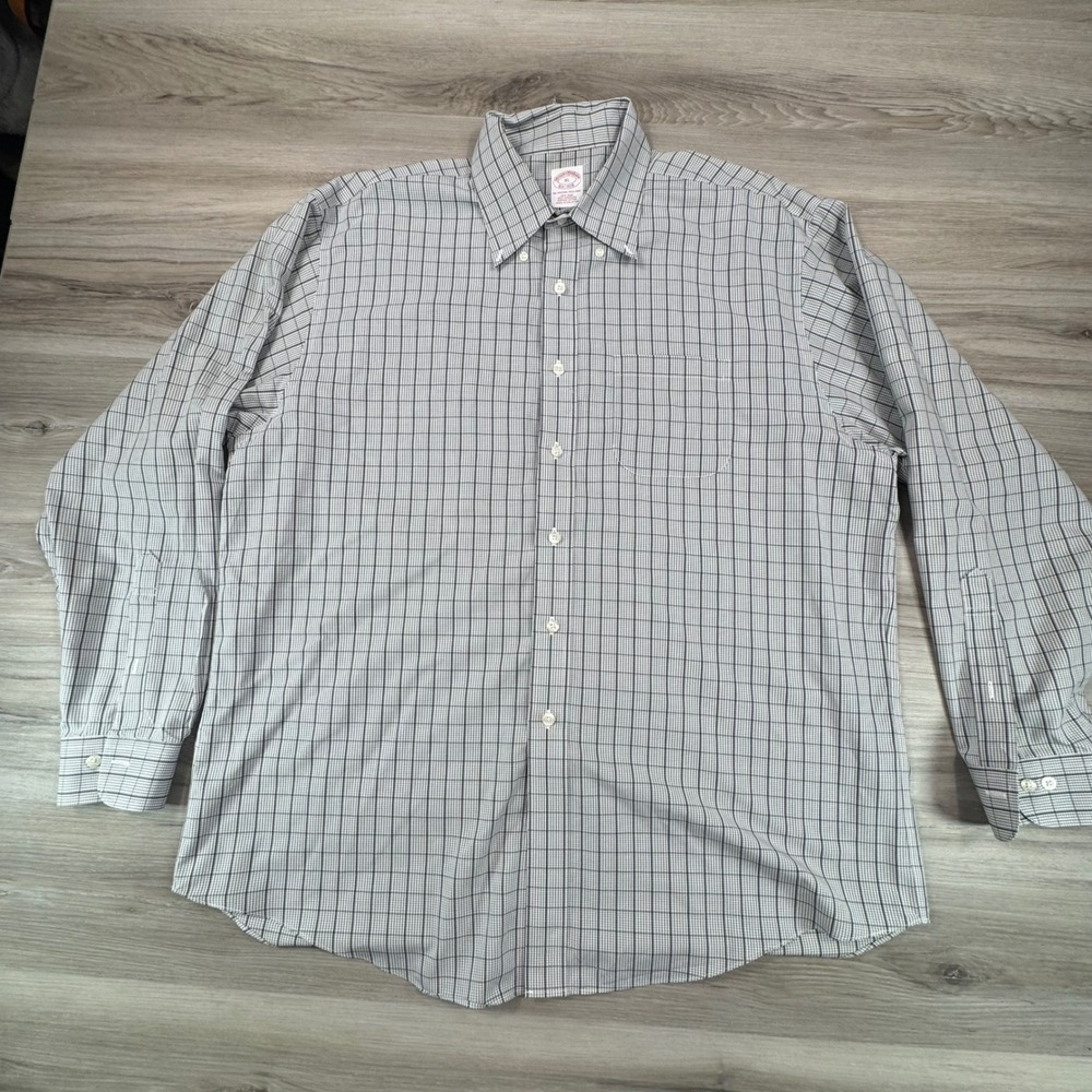 Brooks Brothers Mens XL‎ Non-Iron Supima Cotton Check Button Down grey black